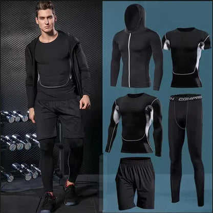 Men Sportswear Compression Quick Dry Running Sets Joggers Training Gym Fitness Tracksuits - Beige / S