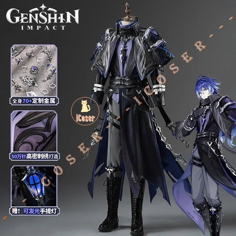Genshin Impact Kyryll Chudomirovich Flins Cosplay Costume Wig Uniform Game Cos Outfit Halloween Party for Women Men Carnival Set