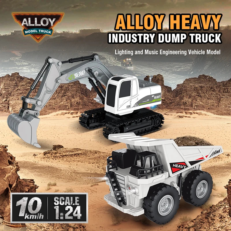 RC Excavator Bulldozer Truck Toy for Boys 2.4G Remote Control Dumper Engineering Vehicle Tractor Crawler Birthday Gift