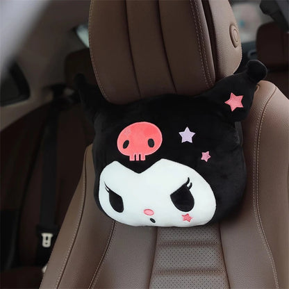 Kuromi My Melody Pillow Stuffed Anime Kuromi Car Headrest Safety Seat Belt Cover Cushion Cartoon Car Decoration Girl Gifts