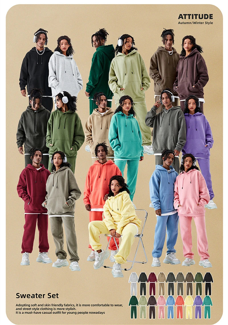 ZODF Casual Winter Men 350gsm Fleece Hoodie Unisex Loose Warm Solid Hooded Sweatshirt Pullover 18 Colors HY0728