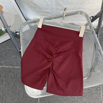 Women Sports High Waist Yoga Legging Shorts Squat Proof Quick Dry Fitness Workout Gym Cycling Tight - Wine Red / S