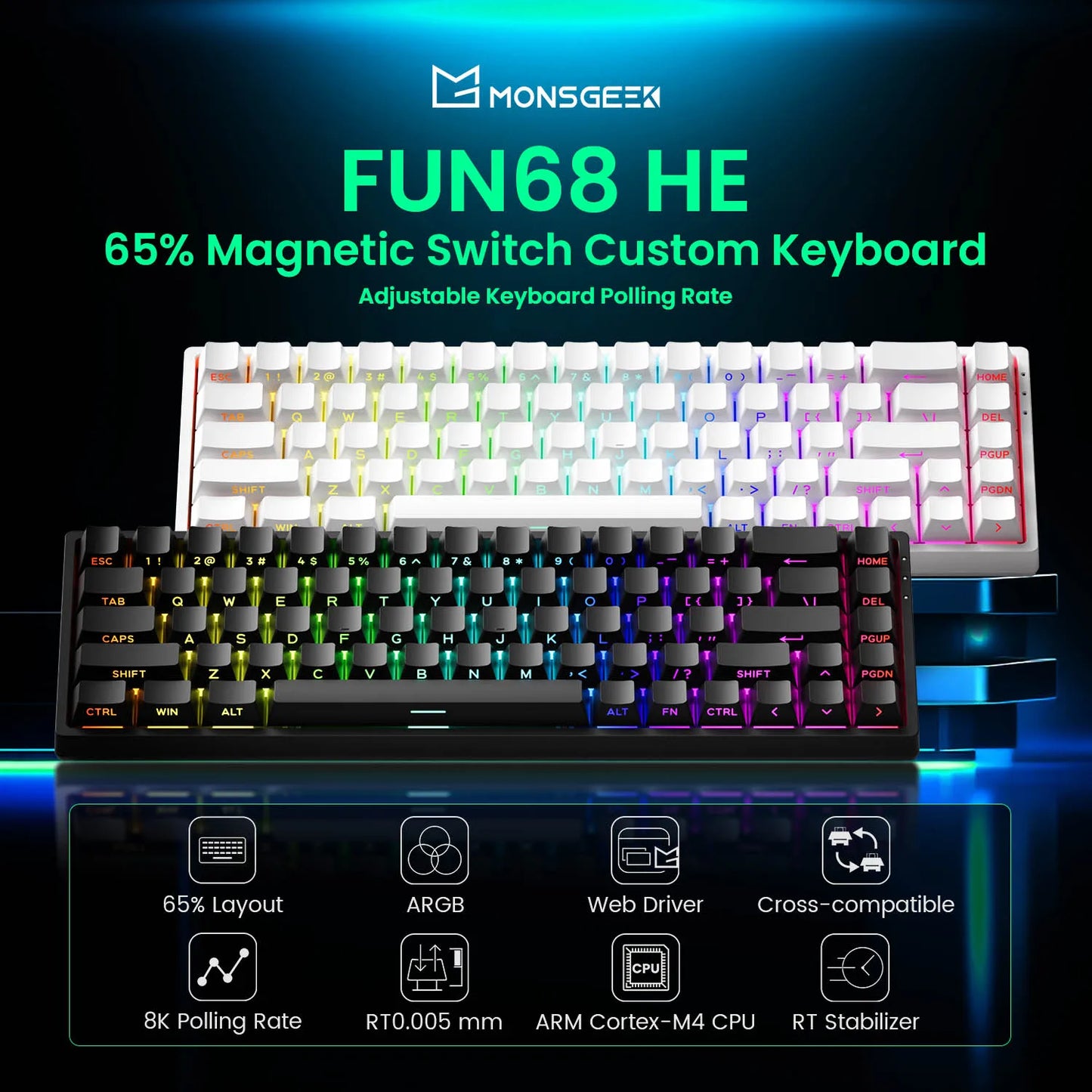 Akko MonsGeek FUN68 & FUN60 PRO&MAX HE Magnetic 60% 65% Gaming Keyboards Rapid Trigger 8K Custom Keyboard for Esports