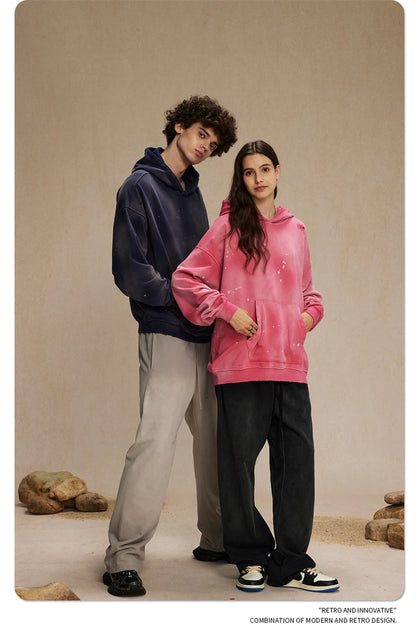 ZODF Autumn Winter Spray Dyeing Ink Splashing Hoodies For Men Unisex 450gsm Washed Oversized Knitted Hooded Pullovers HY0908