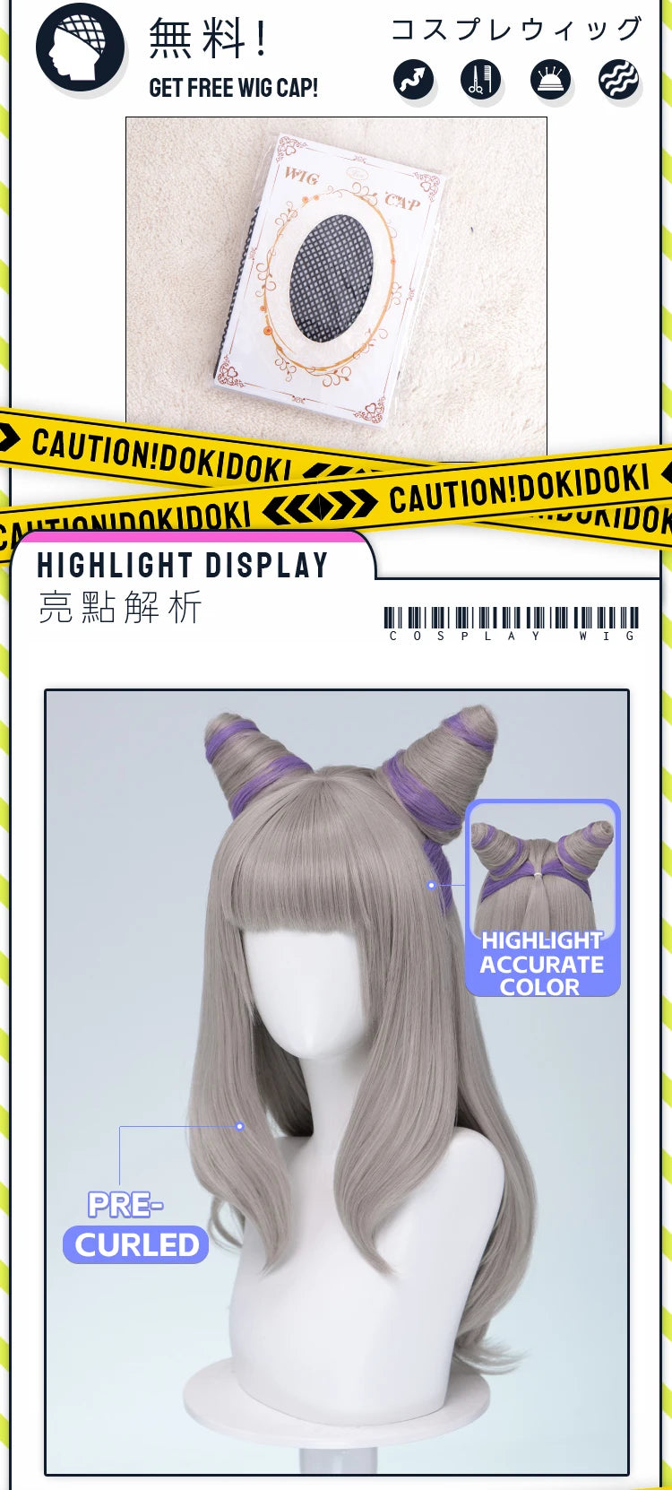IN STOCK Guinevere Olivia Wig Anime Cosplay DokiDoki Blue Hair Knights Cosplay Double Buns Hight Heat Resistant Free Wig Cap