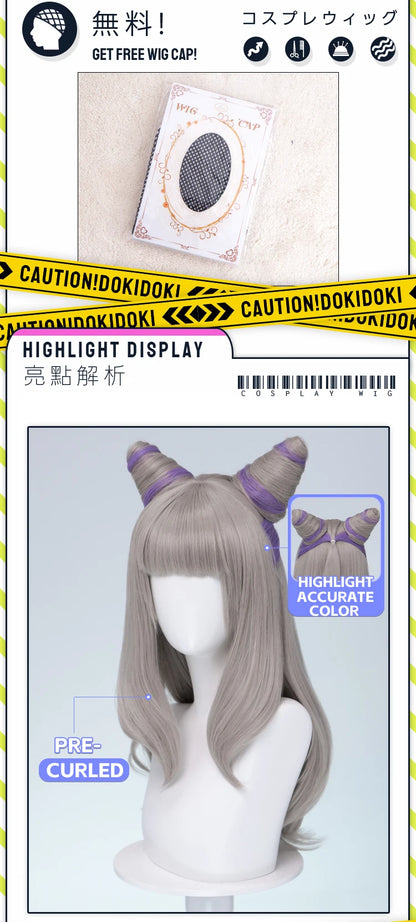 IN STOCK Guinevere Olivia Wig Anime Cosplay DokiDoki Blue Hair Knights Cosplay Double Buns Hight Heat Resistant Free Wig Cap