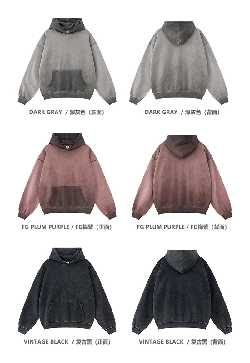 ZODF American Retro Washed Cotton Hoodie For Men Unisex Autumn High Street Oversized Knitted 380gsm Hooded Pullovers Coat HY0913