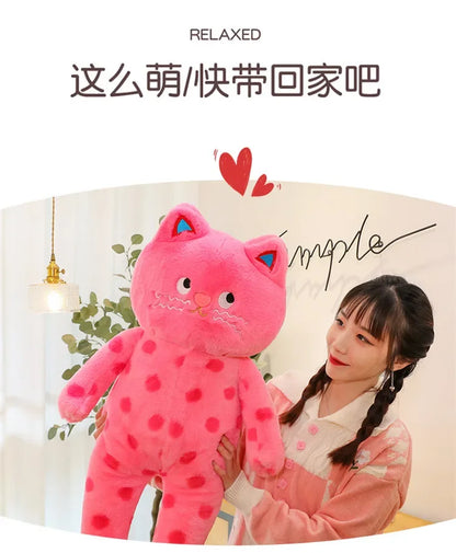 Cute Polka Dot Cat Plushie Doll Internet Famous Plush Toy Cat Doll Pillow Cushion for Girls Sleeping Gift Charming Skin-Friendly