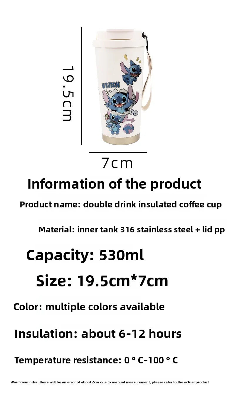 Disney Cup Anime Lilo & Stitch Water Bottle Water Cup Student Kid Anime Stitch Insulated Cup Stainless Steel Drinking Cups Gifts