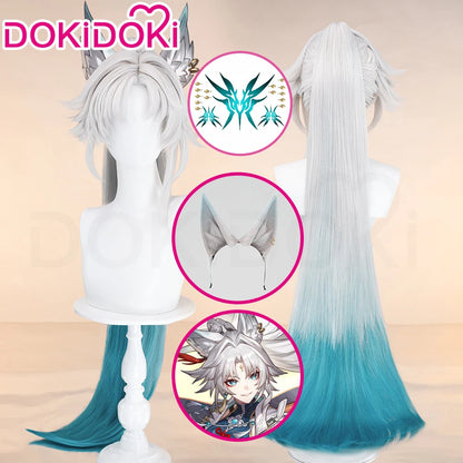 IN STOCK Feixiao Wig Game Honkai: Star Rail DokiDoki 100cm Long Gradient Deying Wig Ears Cosplay Tattoo Free Cap Halloween
