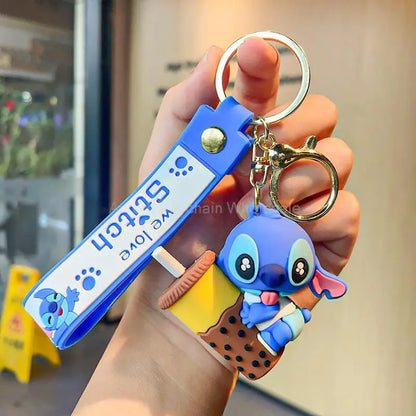 Wholesale Anime Disney Keychain Mickey Mouse Minnie Lilo & Stitch Cartoon Keyring Key Chain Car Pendant Kids Toys Gift