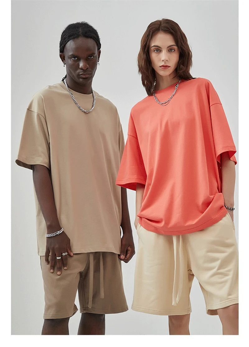 ZODF 2025 Spring Summer Men Solid 100% Cotton T-Shirts Unisex Women Loose 230gsm Noshrink Basic T Shirt Brand Tops HY0151