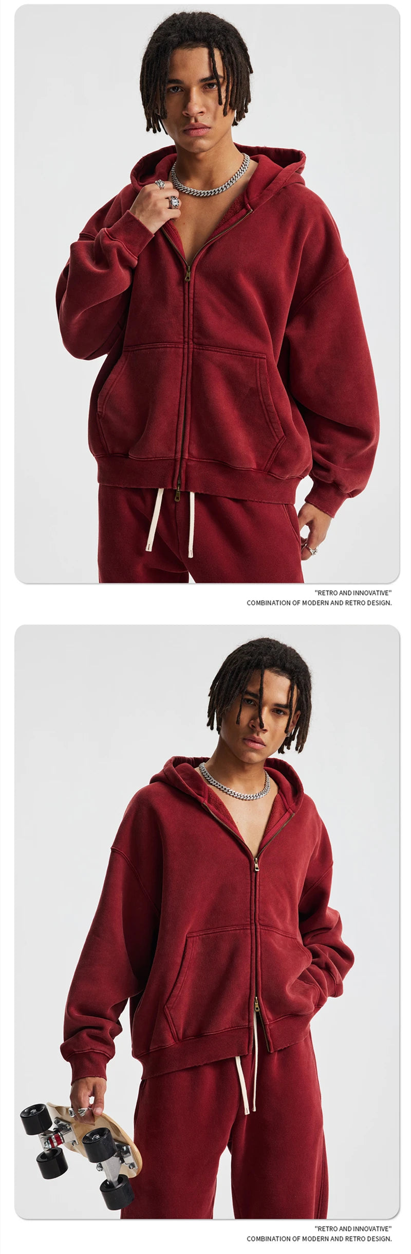 ZODF New 2025 Winter Man's Fleece Zipper Hoodies Unisex Retro 370gsm Loose Boxy Batik Washed Hooded Coats Sweatshirts HY1164