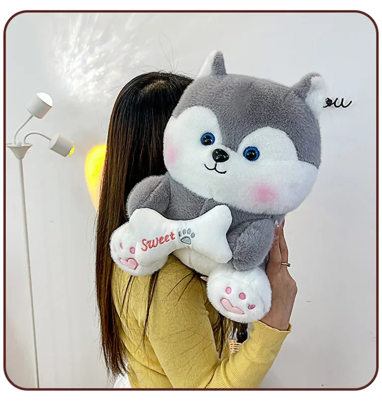 New 35-55cm Cute Husky Bone Hugging Cloth Doll Dog Plush Toy Erha Doll Giving Children Birthday Gift Pillow Indoor Decorations