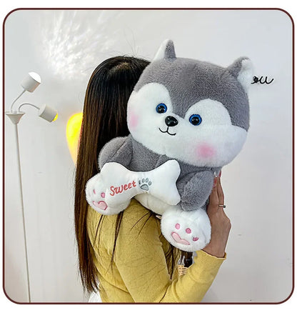 New 35-55cm Cute Husky Bone Hugging Cloth Doll Dog Plush Toy Erha Doll Giving Children Birthday Gift Pillow Indoor Decorations