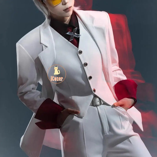 iCoser Anime To Be Hero X Cosplay Costume Wig Hero X Uniform White Suit Orange Glasses Tie Halloween Party for Women Men Props