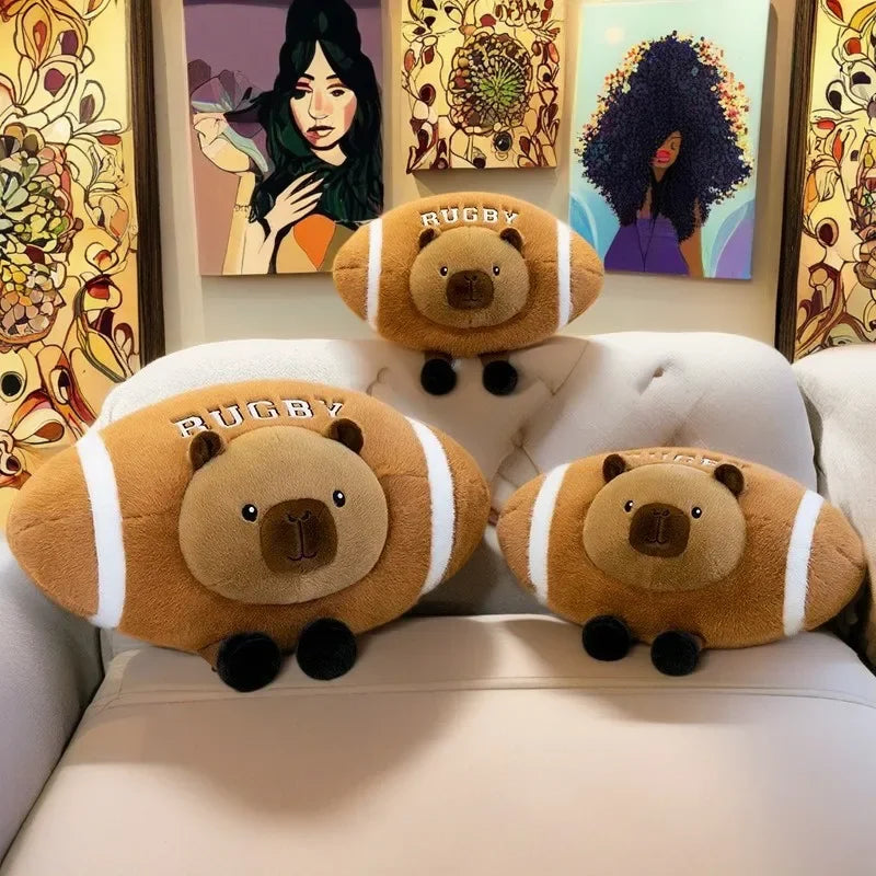 Creative Rugby Capybara Doll Cute Panda Plush Toys Pillow Capibara Seat Cushion Girls Children Birthday Gift Soft Stuffed Animal