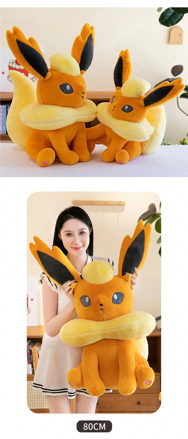45/60/80CM Pokemon Flareon Plushies Cartoon Anime Stuffed Kawaii Ornament Comfortable Soft Doll Children's Toys Peluche Gift