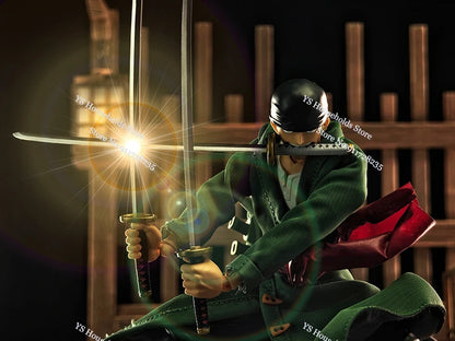 1/12 Anime One Piece Roronoa Zoro Man Soldier Mini Hemline Long Black Green Windbreaker Coat Toys Accessory For 6" Shf Figure