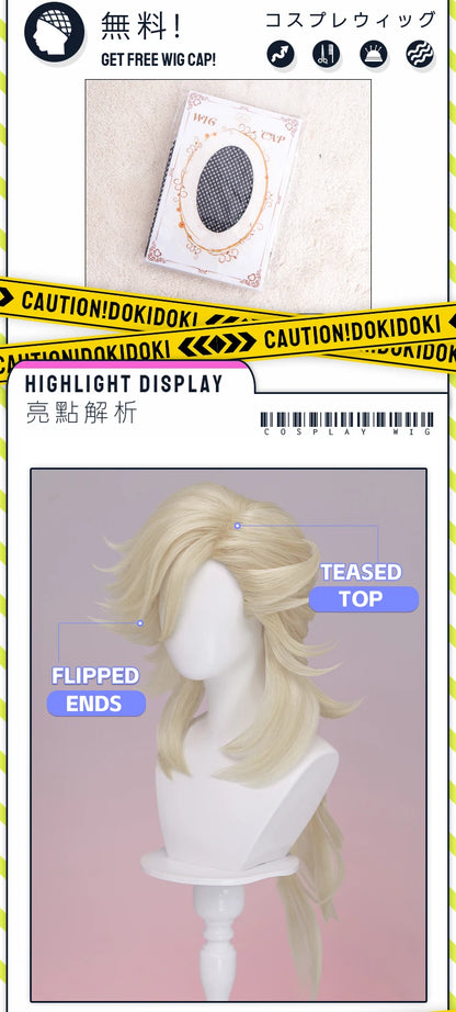 Doumaa Cosplay Wig Anime DokiDoki Men Golden 100cm Long Hair Doumaa Cosplay Heat Resistant Wig Free Cap