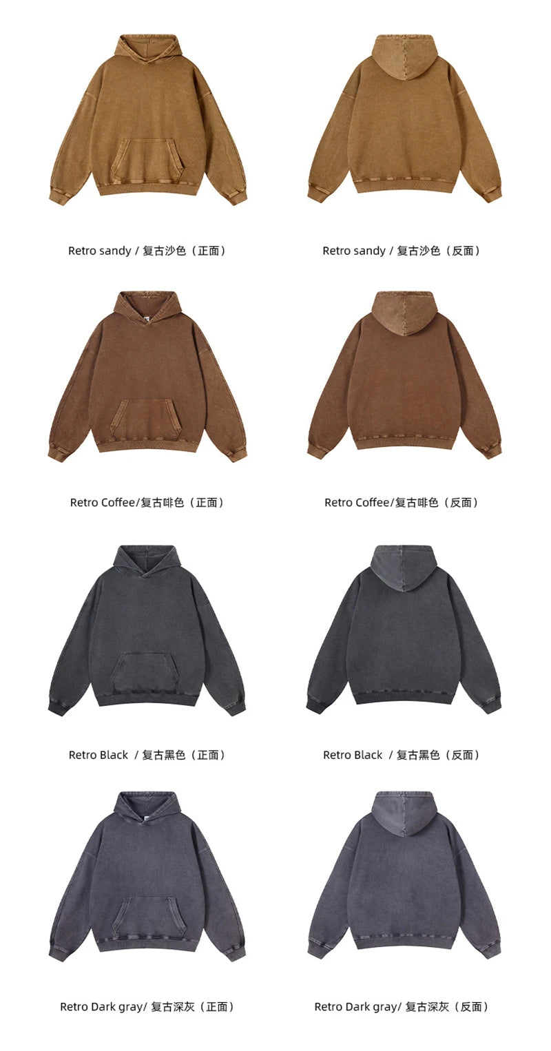 ZODF Vintage Batik Washed 420gsm Cotton Hoodies For Men Unisex Heavyweight Loose Hip Hop Hooded Sweatshirts Pullovers HY0696