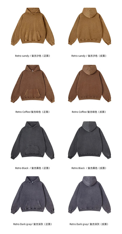 ZODF Vintage Batik Washed 420gsm Cotton Hoodies For Men Unisex Heavyweight Loose Hip Hop Hooded Sweatshirts Pullovers HY0696