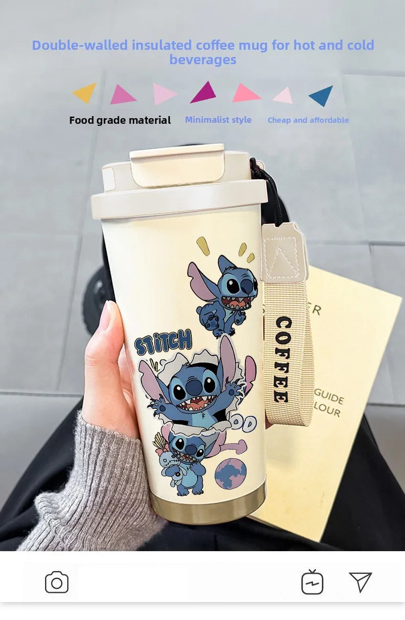 Disney Cup Anime Lilo & Stitch Water Bottle Water Cup Student Kid Anime Stitch Insulated Cup Stainless Steel Drinking Cups Gifts