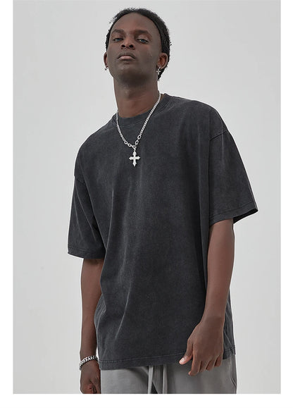 ZODF New Summer Solid Washed Cotton T-Shirts Streetwears For Men Unisex Retro High Street 275gsm Basic Tees Brand Tops HY0071