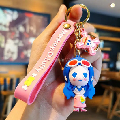 New Anime One Piece Dragon Ball Keychain Luffy Sauron Nami Chopper Silicone Cute Car Keyring Pendant Birthday Kids Toys Gifts