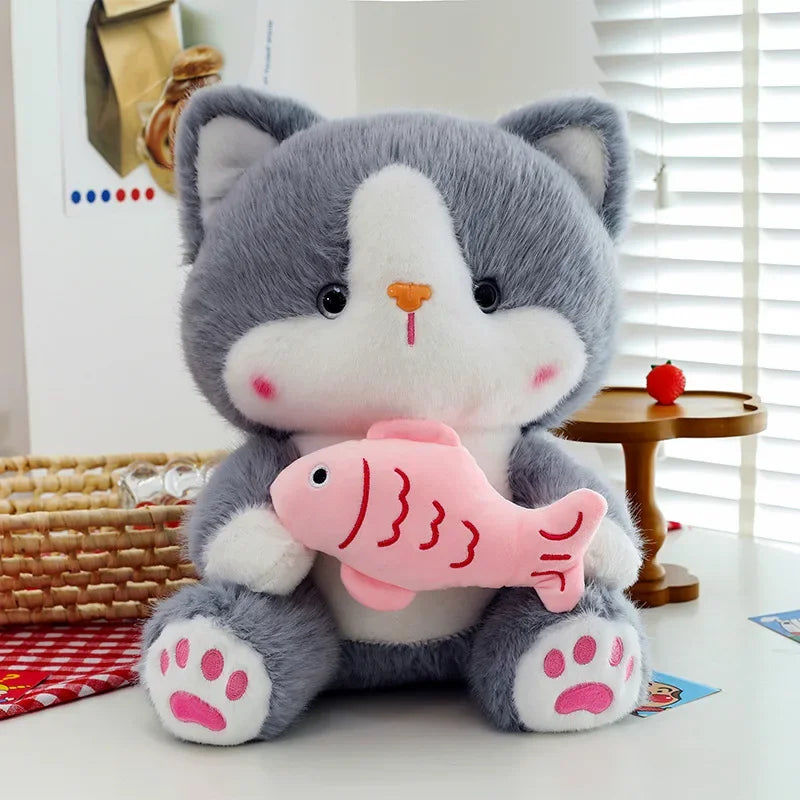 45cm Kawaii Stuffed Toys Lace Scarf Cat Plush Doll Fluffy Soft Cat Baby Doll Cute Cartoon Cat Stuffed Toy Home Decor Kid Gifts