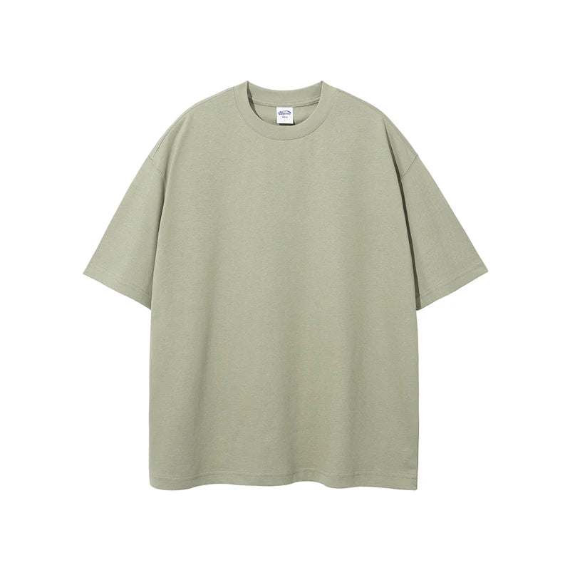 ZODF Summer Men 100% Cotton Solid Oversized Heavyweight 305gsm No-Shrink T-Shirt HY0165 - Grey Green / S / China