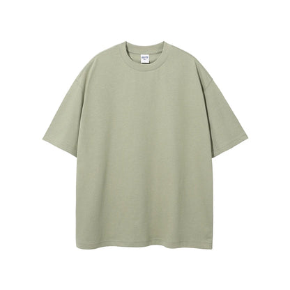 ZODF Summer Men 100% Cotton Solid Oversized Heavyweight 305gsm No-Shrink T-Shirt HY0165 - Grey Green / S / China