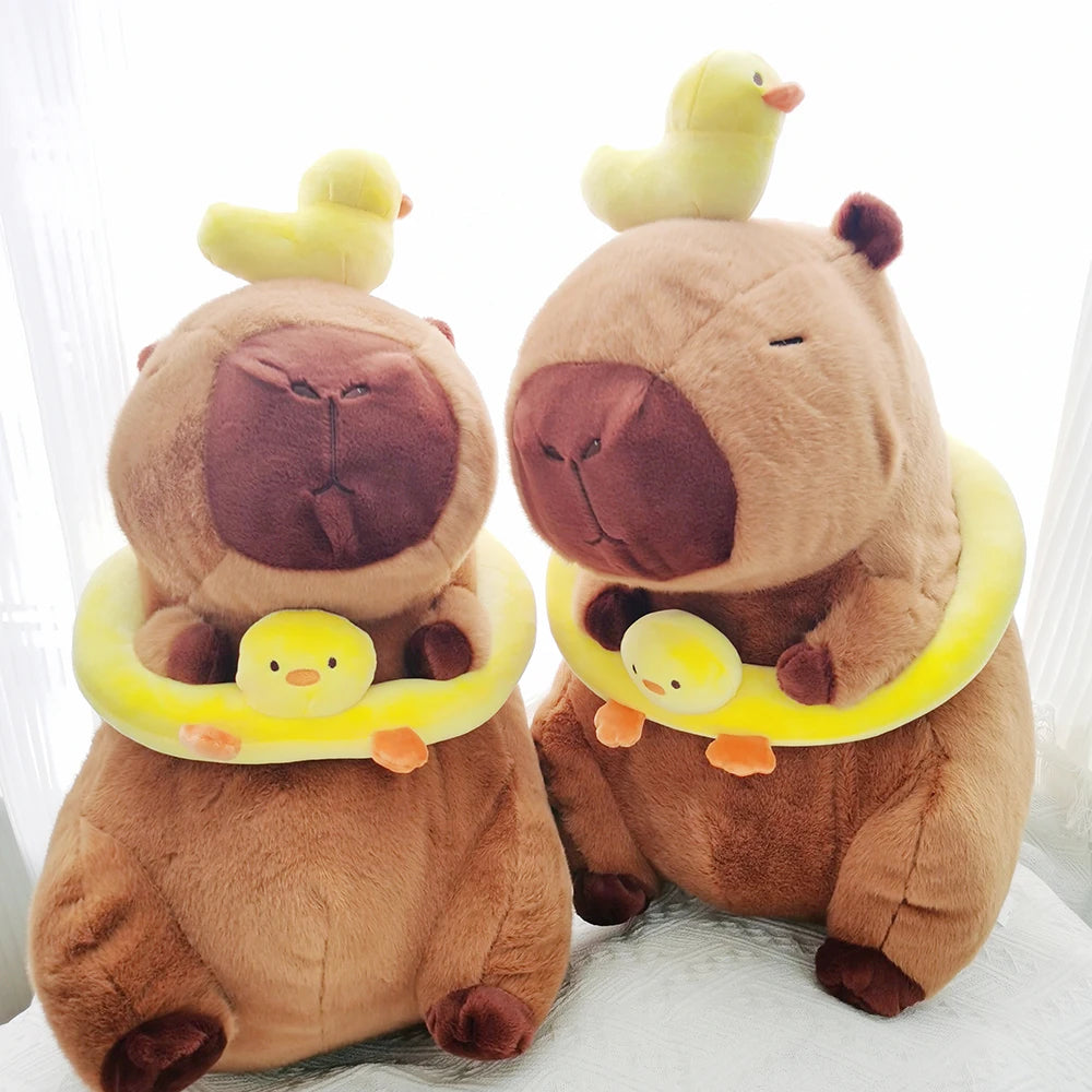 40-60cm Large Capybara Plush Toy Cute Capibara with Duck Swim Ring Kawaii Stuffed Animal Soft Toy Birthday Xmas Gift