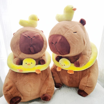 40-60cm Large Capybara Plush Toy Cute Capibara with Duck Swim Ring Kawaii Stuffed Animal Soft Toy Birthday Xmas Gift