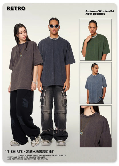 ZODF Vintage 2024 Summer Men Washed Solid 230gsm T-Shirts Unisex Ripped Breathable Quick Dry Cooling Feeling T Shirt Tees HY0801