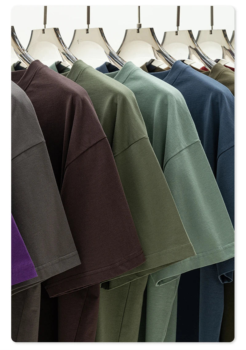 ZODF New 2025 Spring Summer 235gsm Solid Cotton T-Shirts For Men Women Unisex Loose Basic T Shirt Tees Brand Tops HY0970