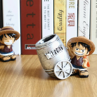 Anime One Piece Luffy Resin Office Pen Holders Collectible Monkey D Luffy 10cm Desk Pencil Pot Holder Action Figure Office Use