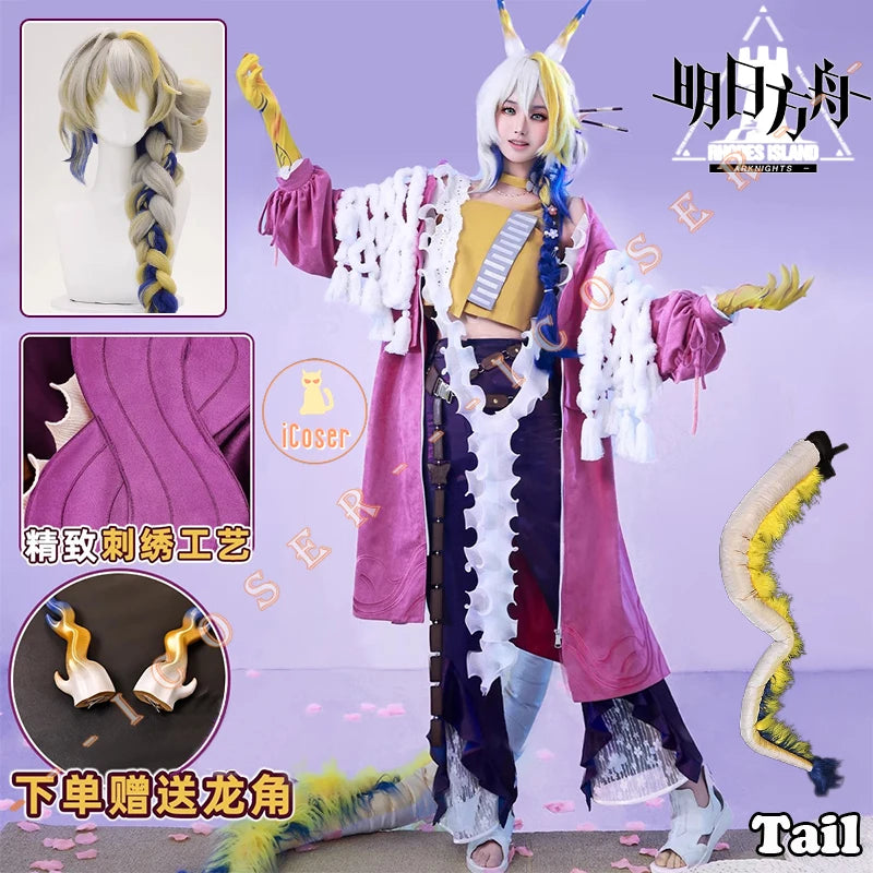 iCoser Arknights Shu Spring Feast Cosplay Costume Wig Uniform Headwear Tail Tianshi Rhodes Island Halloween Party for Women Girl