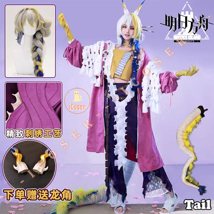 iCoser Arknights Shu Spring Feast Cosplay Costume Wig Uniform Headwear Tail Tianshi Rhodes Island Halloween Party for Women Girl