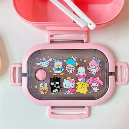 Disney Stitch Cartoon Portable Lunch Box Child Student Hermetic Bento Box Office Portable Double Layer Lunch Box High Capacity