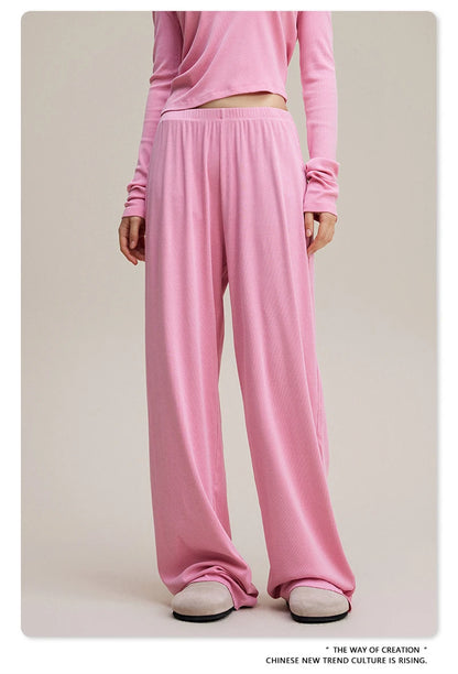 ZODF Women 2025 Solid Comfortable Loose Pants Girls Female 275gsm Solid Wide Lge Straight Trousers Brand Bottoms HY1137