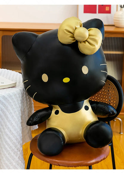 Cute Hello Kitty Plush Toy Black Gold Leather Cute Stuffed Animal Doll Kids Birthday Xmas Gift for Girls Plushie Pillow Present
