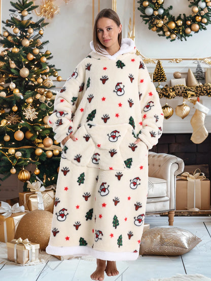 Short/Long Wearable Blankets Christmas Hoodies Winter Flannel Hooded Blanket with Full Sleeves Men Women Warm Adult TV Blanket
