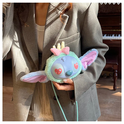 New Disney Stitch Cartoon Plush Backpack Cute Winter Gift For Girls Stuffed Animal Toy Plushie Bag Kids Carry-On Satchel