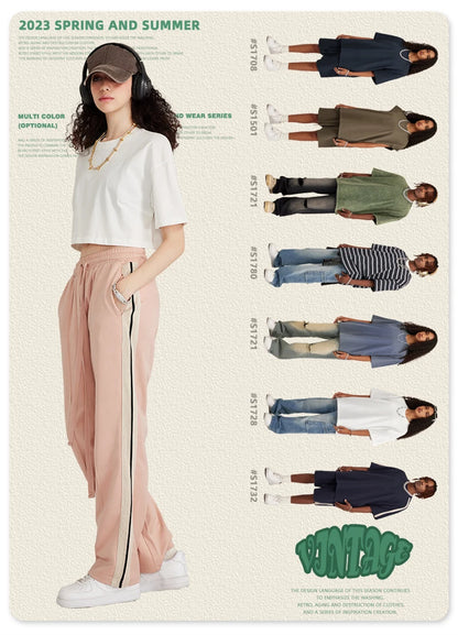 ZODF Spring Summer 275GSM Basic Side Webbing Trousers For Men Unisex American Retro Casual Sports Straight Pants HY0540