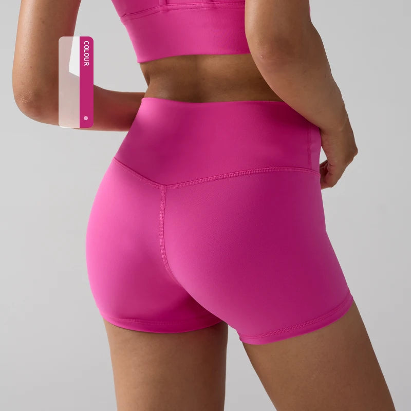 Solid Color Women’s High-Waisted Fitness Yoga Shorts – Quick Dry Breathable for Running & Cycling - Dragon Fruit / S