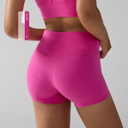 Solid Color Women’s High-Waisted Fitness Yoga Shorts – Quick Dry Breathable for Running & Cycling - Dragon Fruit / S