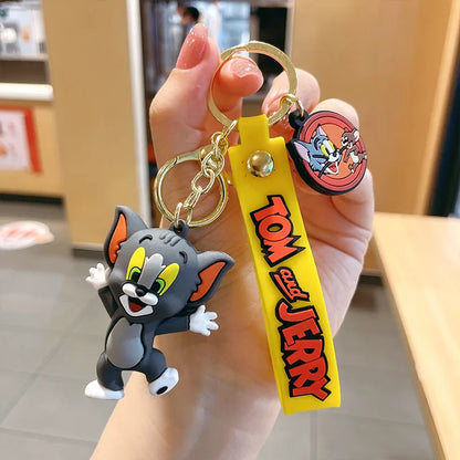 Anime Disney Keychain kawaii Tom and Jerry Cartoon Figure PVC Doll Bag Keyring Ornament Accessories Children Toys Birthday Gifts
