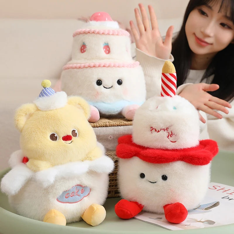 30cm Kawaii Soft Birthday Cake Plush Pillow Cute Cream Bear Strawberry Cake Stuffed Toy Huggable Pillow Cushion Nice Gift