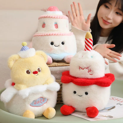 30cm Kawaii Soft Birthday Cake Plush Pillow Cute Cream Bear Strawberry Cake Stuffed Toy Huggable Pillow Cushion Nice Gift